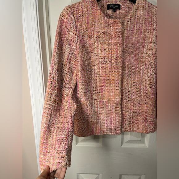 Talbots Pink Orange Tweed Waist Length Vintage Full Zip Blazer size 10P - Picture 3 of 8